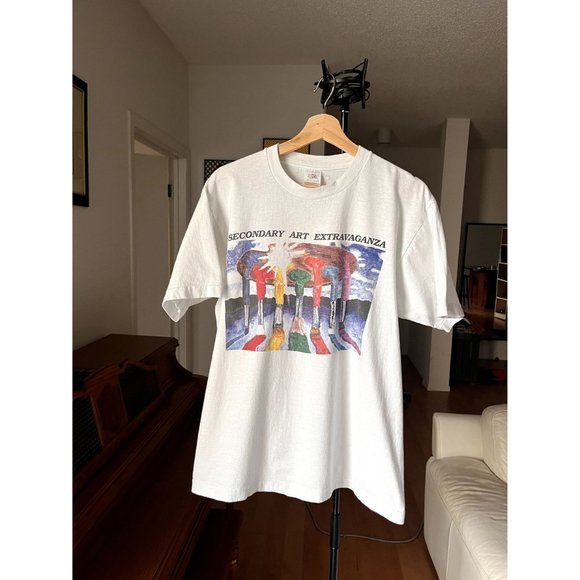 VINTAGE SINGLE STITCH ART EXTRAVAGANZA PAINT BRUSH WHITE T SHIRT SIZE LARGE - Picture 2 of 7